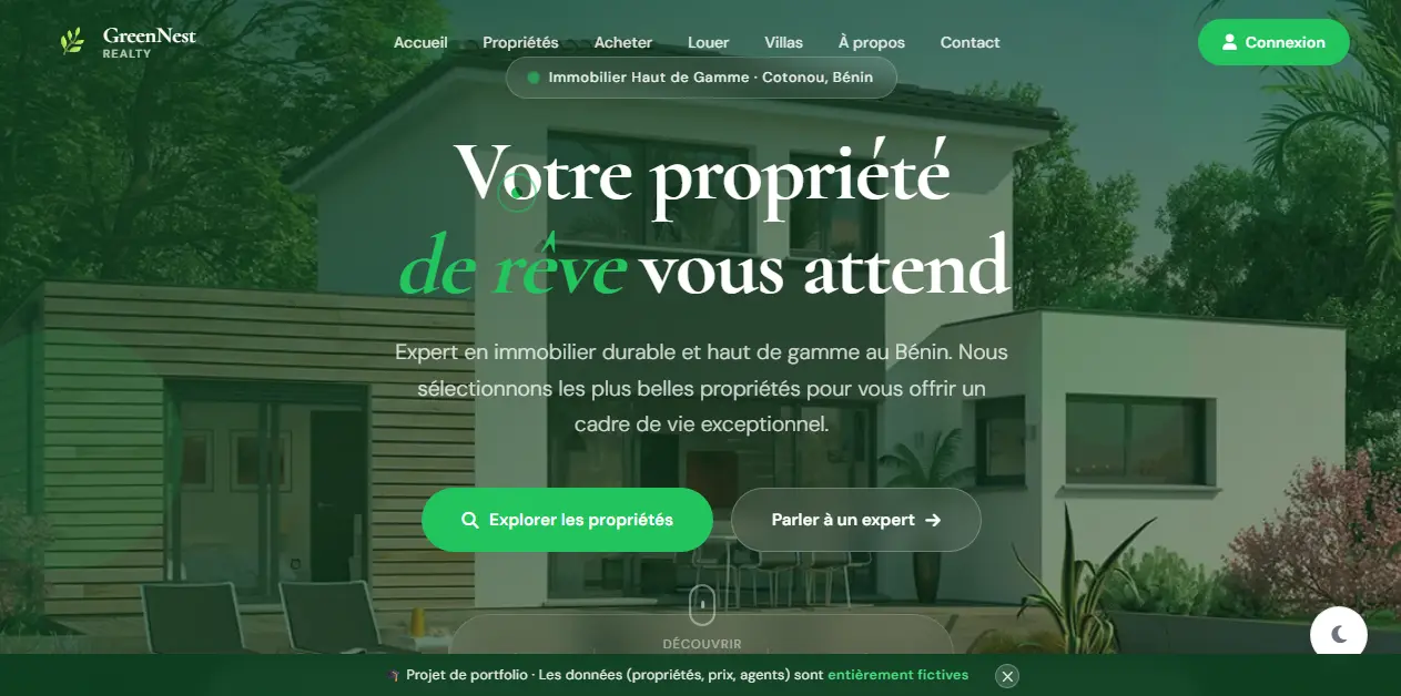 GreenNest Realty — Plateforme immobilière web JavaScript Firebase