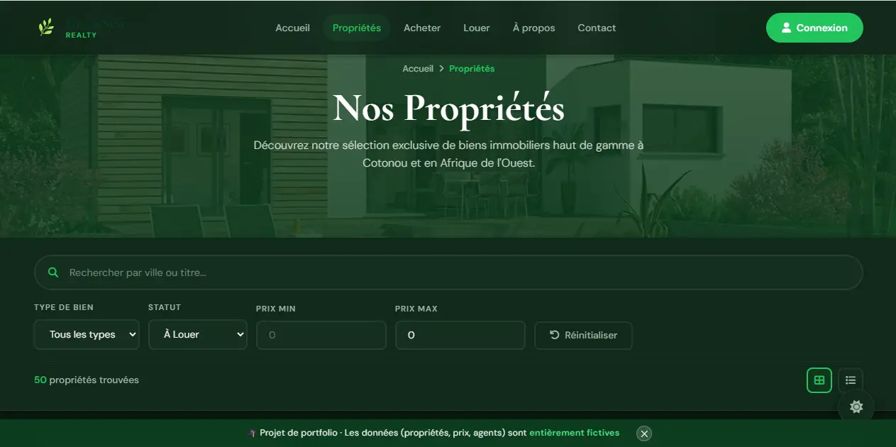 GreenNest — Liste propriétés