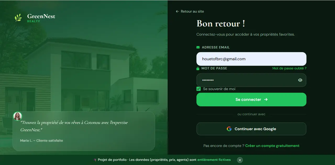 GreenNest — Liste propriétés