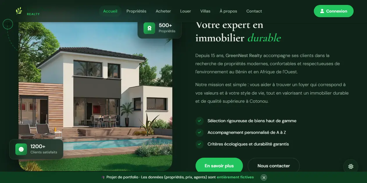 GreenNest — Liste propriétés